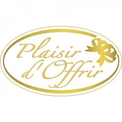 ETIQUETTE CADEAU ADHÉSIVE PLAISIR D'OFFRIR OVALE OR ET BLANC 4X2.3CM PAR 500