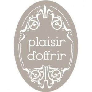 ETIQUETTE CADEAU PLAISIR D'OFFRIR OVALE FOND GRIS 2.8X4CM PAR 500