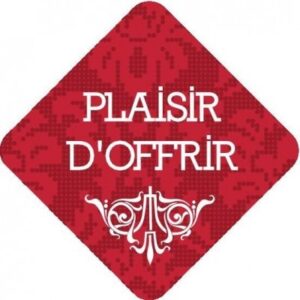 ETIQUETTE CADEAU ADHÉSIVE CARRÉE PLAISIR D'OFFRIR FOND ROUGE 30X30MM PAR 500