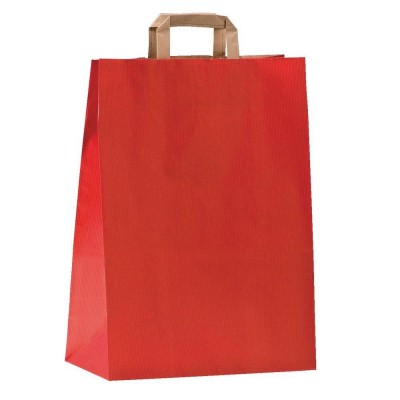 SAC KRAFT POIGNÉES PLATES ROUGE 32*17*45CM - PAR 50
