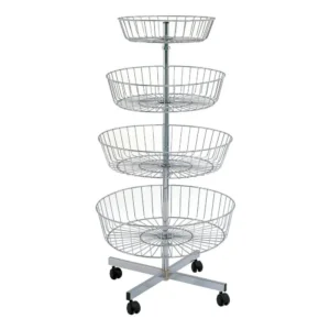 PRÉSENTOIR PANIERS RONDS CHROMÉ H.130CM
